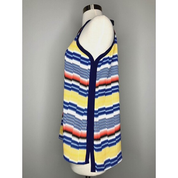 Vince Camuto Top Women Petite Small Navy Yellow White Geometric Neck Tie - Picture 6 of 8